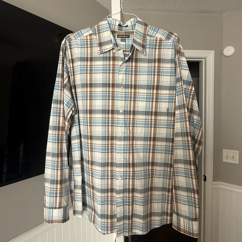 Eddie Bauer Men's Casual Plaid Shirt - Blue and Brown